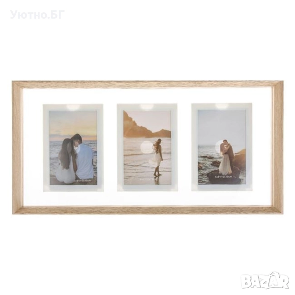 Декоративна рамка за снимки с бежова рамка и стъклена повърхност (3 позиции) – 50x25x3см, снимка 1