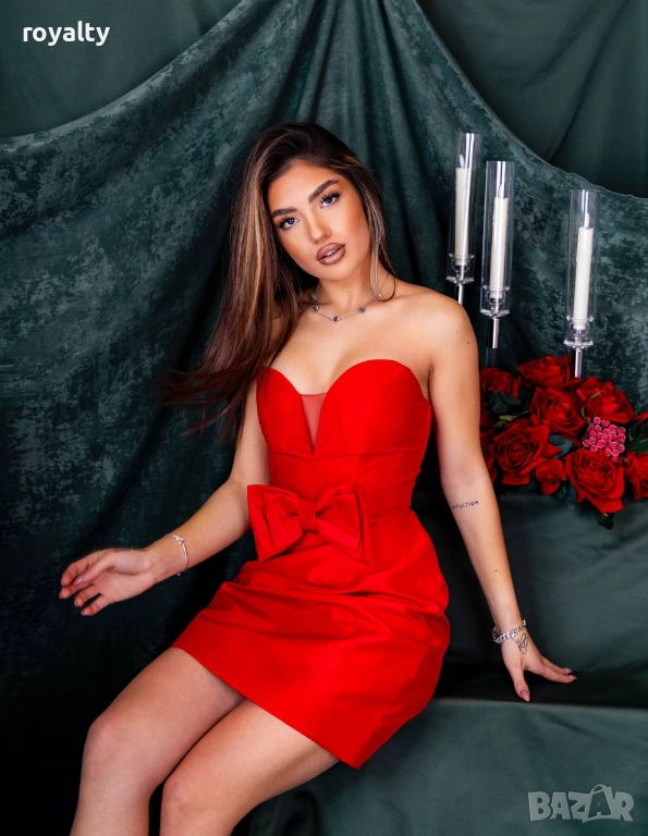 Къса Червена Дамска Рокля , снимка 1