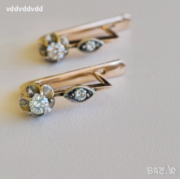 СССР златни обеци с Якутски Диаманти , снимка 1