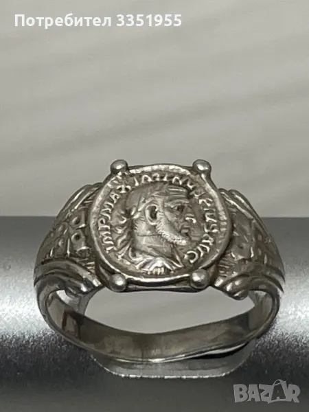 Мъжки сребърен пръстен с Римска Монета, снимка 1