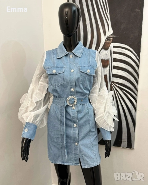 Дънкова луксозна рокля с интересен дизайн, снимка 1