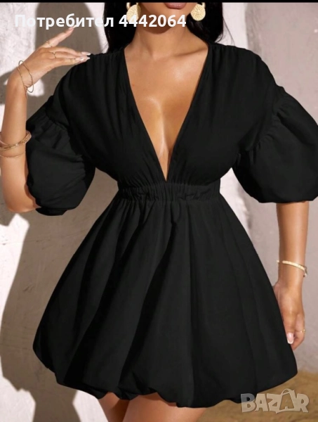 Къса черна рокля тип балон, снимка 1