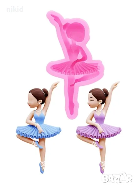 Висока Балерина момиче на 1 крак с кос силиконов молд форма фондан гипс декор, снимка 1