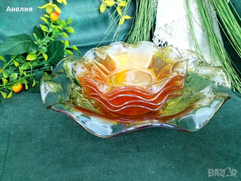 Комплект купички 5 броя и голяма купа карнавално стъкло , снимка 1