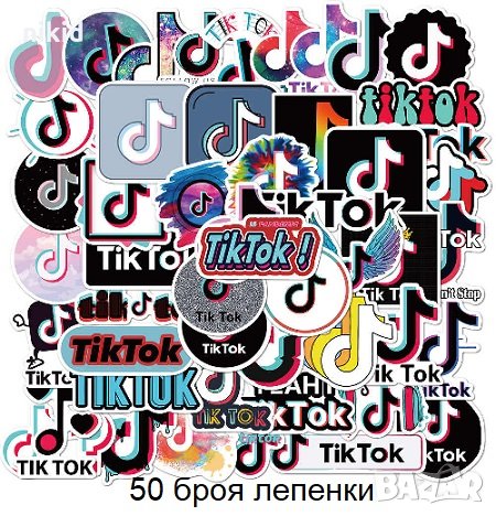 50 бр Tik Tok Тик Ток лого самозалепващи лепенки стикери за украса декор картонена торта, снимка 1