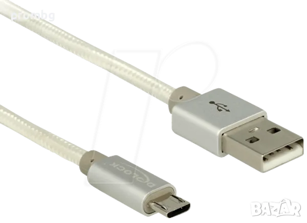 USB текстилен кабел 2 м Delock, Micro-B, Type-A, пренос на данни, Германия, снимка 1