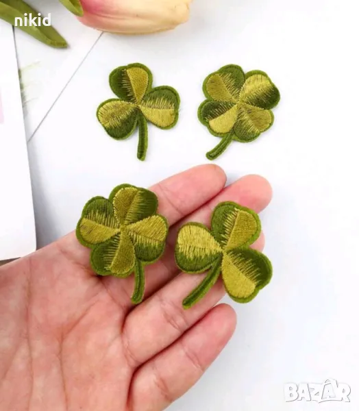 Четирилистна трилистна детелина детелинка апликация за дреха дрехи самозалепваща се нашивка, снимка 1