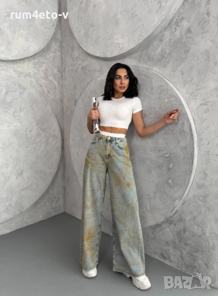 Дънки с ластик и ръждив ефект , снимка 1