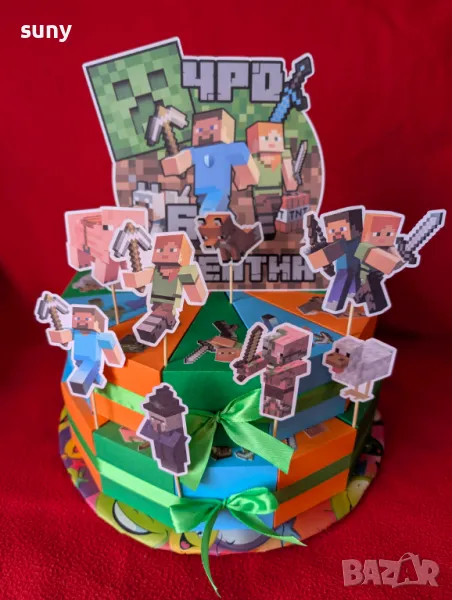 Картонена торта Майнкрафт, снимка 1