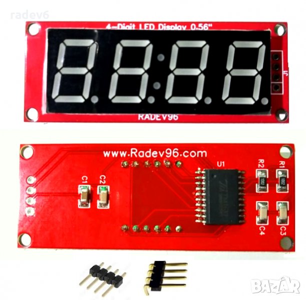 7-сегментен LED дисплей TM1637 0.56" - червен, снимка 1