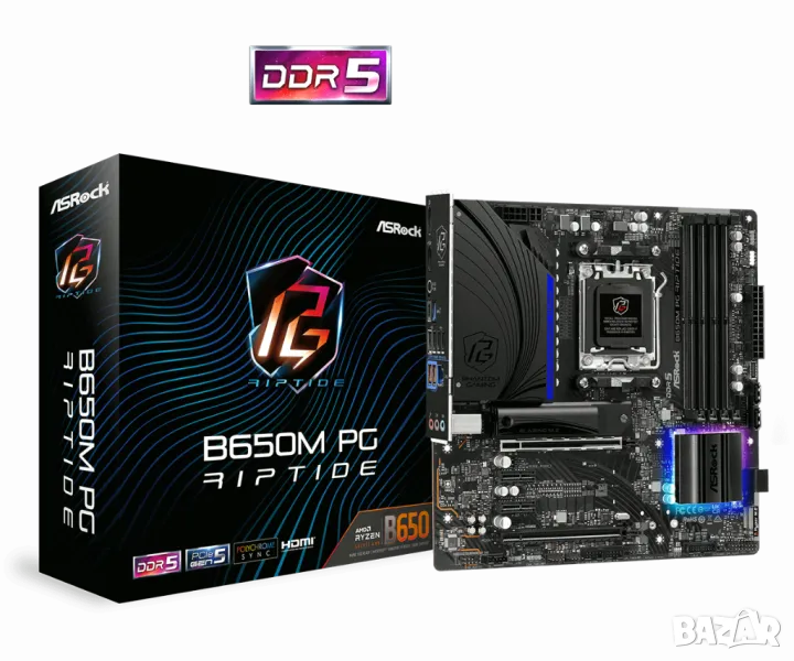 Дънна платка ASRock B650M PG RIPTIDE сокет АМ5, DDR5, PCIe 5.0 M.2 SSD Gen. 5, снимка 1