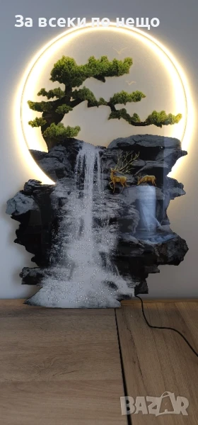 Луксозна LED стенна декорация – 3D модерна стенопис с пейзаж от кристален акрил, снимка 1