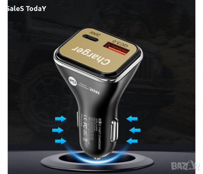 Зарядно устройство за кола, Адаптер за запалка,TYPE -C , Quick Charge 3.0, USB порт, 20W, снимка 1