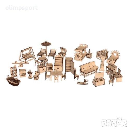 Дървен сглобяем комплект, Мебели за кукли, 346 части (270155) , снимка 1