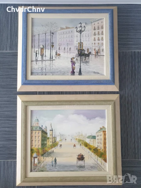 Hernandez 57х49см/2бр испански картини масло върху платно/градски пейзаж-Виена/картина дървена рамка, снимка 1