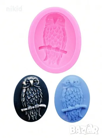 Бухал сова на клон овал силиконов молд форма фондан шоколад гипс, снимка 1