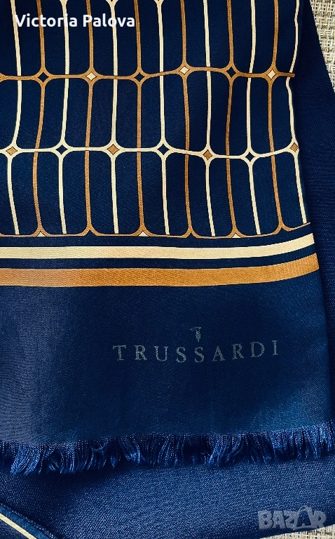 TRUSSARDI - ексклузивен двулицев шал коприна и вълна Италия, снимка 1