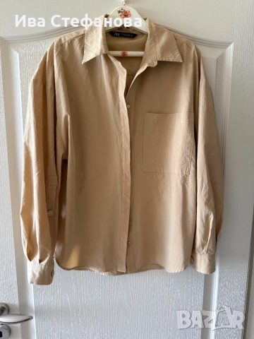 Нова класическа елегантна стилна бежова изчистена телесен nude цвят риза zara Zara Зара 