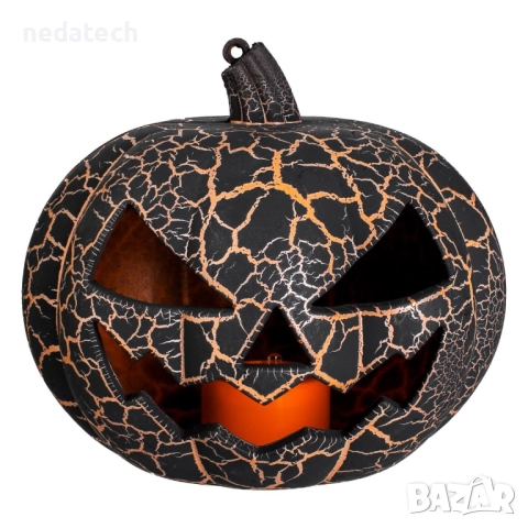 Декоративна тиква, черна, с LED и звук, 15x15x14см