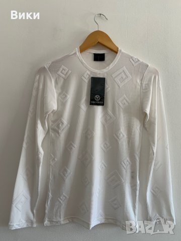 Мъжка Бяла тениска с дълъг ръкав, снимка 2 - Блузи - 29397576