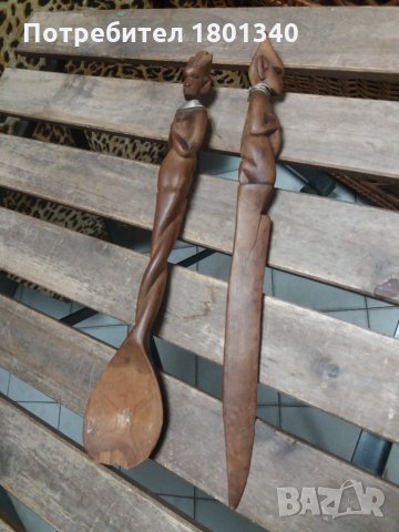 Стари дървени дълги африкански прибори, снимка 7 - Антикварни и старинни предмети - 30894259