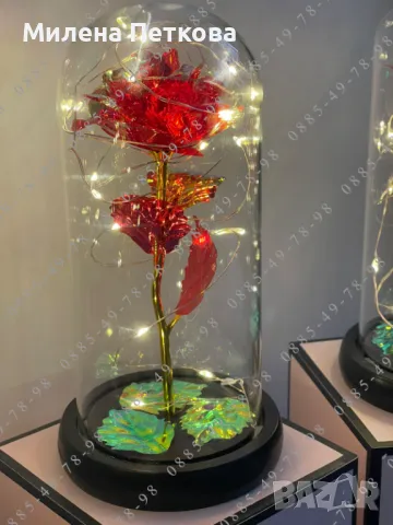Вечна роза в стъкленица от СТЪКЛО + КАРТИЧКА + осветление! Подарък, снимка 6 - Подаръци за жени - 49113281