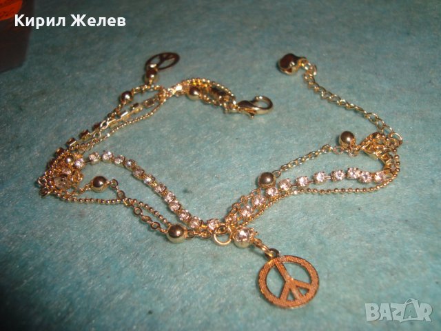 ПОЗЛАТЕНА ХИПАРСКА ФЕШЪН ЛЯТНА СТОМАНЕНА ГРИВНА за РЪКА или ГЛЕЗЕН с КРИСТАЛЧЕТА и ЗВЪНЧЕ 25176, снимка 4 - Гривни - 35363905