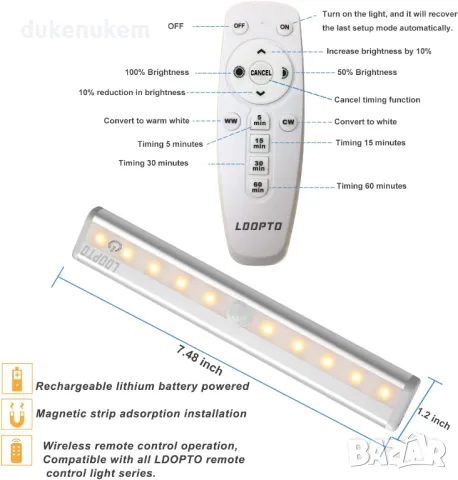 НОВО! LED Осветление за шкафове с дистанционно, 6 бр/к-кт, снимка 2 - Лед осветление - 48564865