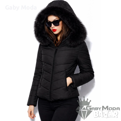 Дамско вталено зимно яке с пух и качулка в два цвята, снимка 2 - Якета - 52921935
