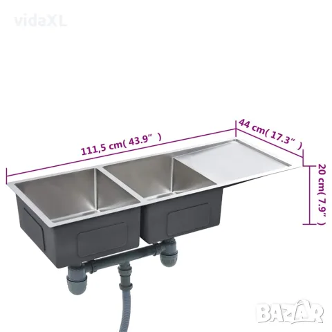 vidaXL Ръчно изработена кухненска мивка, неръждаема стомана, снимка 8 - Мивки - 56146069