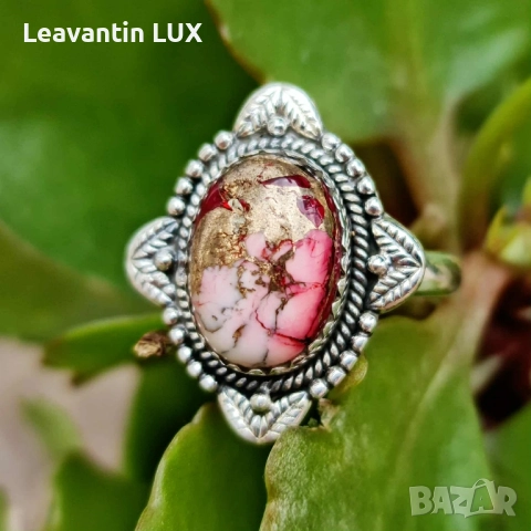 Сребърен пръстен с Red Rose Dahlia, снимка 4 - Пръстени - 51611211