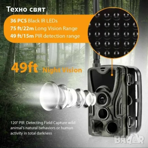 Ловна видео камера 2G/3G/4G,качествена батерия сим карта+карта памет