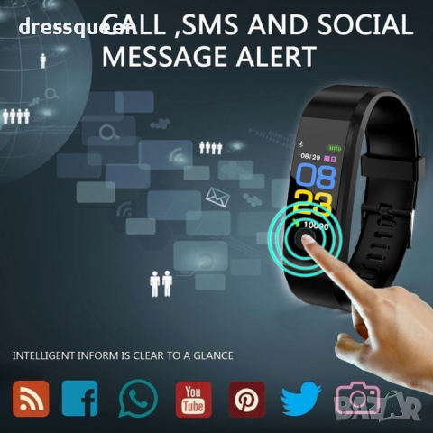 3345 Фитнес гривна Fitness Tracker с часовник, снимка 3 - Други - 44804795