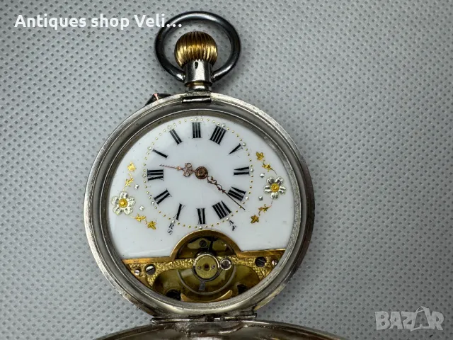 ‼УНИКАТ‼ Сребърен швейцарски  8 дневен джобен часовник HEBDOMAS №6925 , снимка 3 - Антикварни и старинни предмети - 50390099