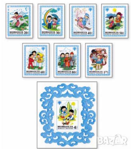 Блок марка и сет от7 марки Межд.година на дете,1980,Монголия, снимка 1 - Филателия - 37942227