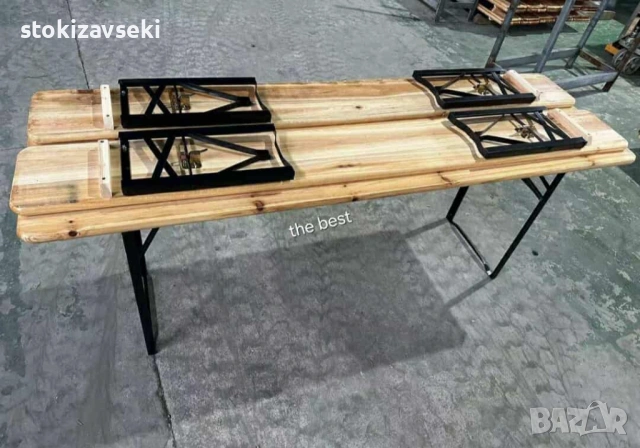 Сгъваем комплект градинска маса с 2 пейки - От чамово дърво, снимка 6 - Градински мебели, декорация  - 54058444