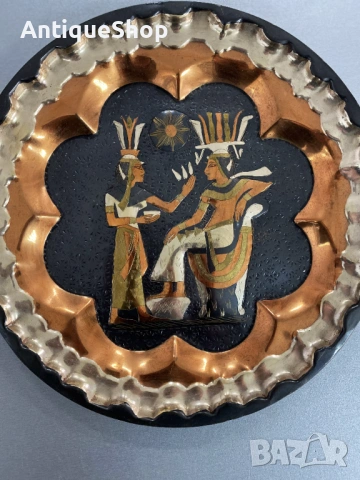 Египетска чиния, плато. Ръчна изработка. Мед и месинг, снимка 2 - Други ценни предмети - 54177700