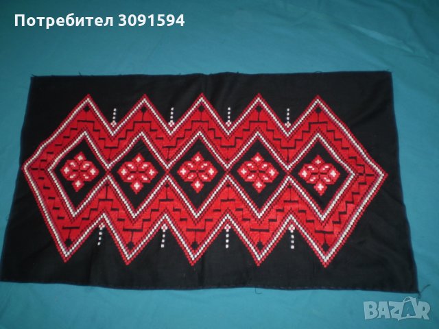 Винтидж ръчно бродирана покривка ковьор за стена черно червено