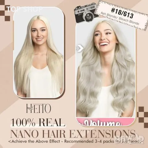 Нови Елегантни Платинено Руси Нано Косми за Разширения коса Прическа жени, снимка 2 - Аксесоари за коса - 49321264