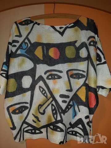  Тънка плетена блуза, оригинален дизайн, снимка 1 - Блузи с дълъг ръкав и пуловери - 30531368