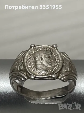 Мъжки сребърен пръстен с Римска Монета, снимка 1