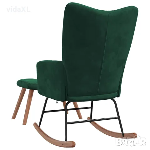 vidaXL Люлеещ се стол с табуретка, тъмнозелен, кадифе, снимка 9 - Столове - 56146936