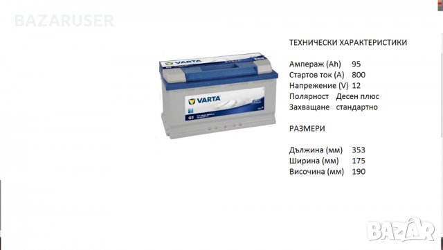Акумулатор VARTA BLUE DYNAMIC,12V 95Ah 800A/ 12369054/Гаранция 24 месеца/