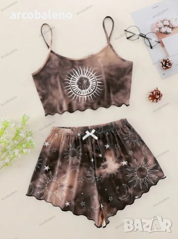 Дамски спален комплект от потник и шорти с щампа Xingyue с тай-дай принт, 2цвята, снимка 2 - Комплекти - 40003017