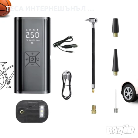 Безжичен Електрически Компесор за Гуми 6000mAh, 150PSI, Презареждаем 