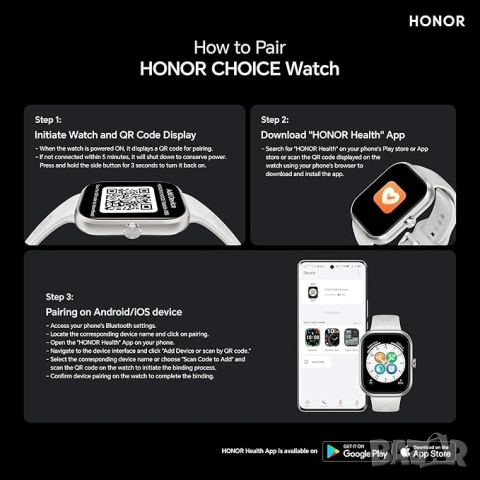 Смарт часовник, HONOR, Watch Choice, черен, снимка 6 - Друга електроника - 53929928