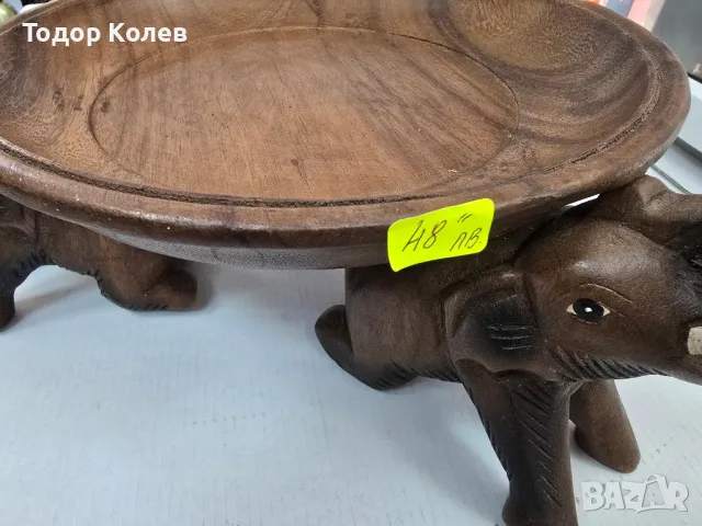 Купа от дърво върху три слона , снимка 4 - Декорация за дома - 50144768