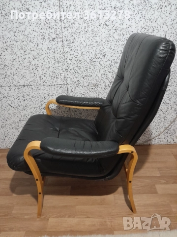 Скандинавско кресло от естествена кожа!, снимка 2 - Дивани и мека мебел - 51860183