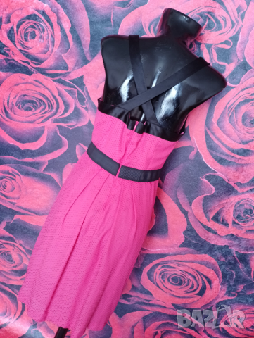 Цикламено розова лятна рокля до коляното с гол преплетен гръб Л, снимка 4 - Рокли - 36558586