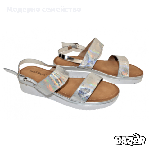 Дамски летни сандали в сребристо , снимка 1 - Сандали - 44524210